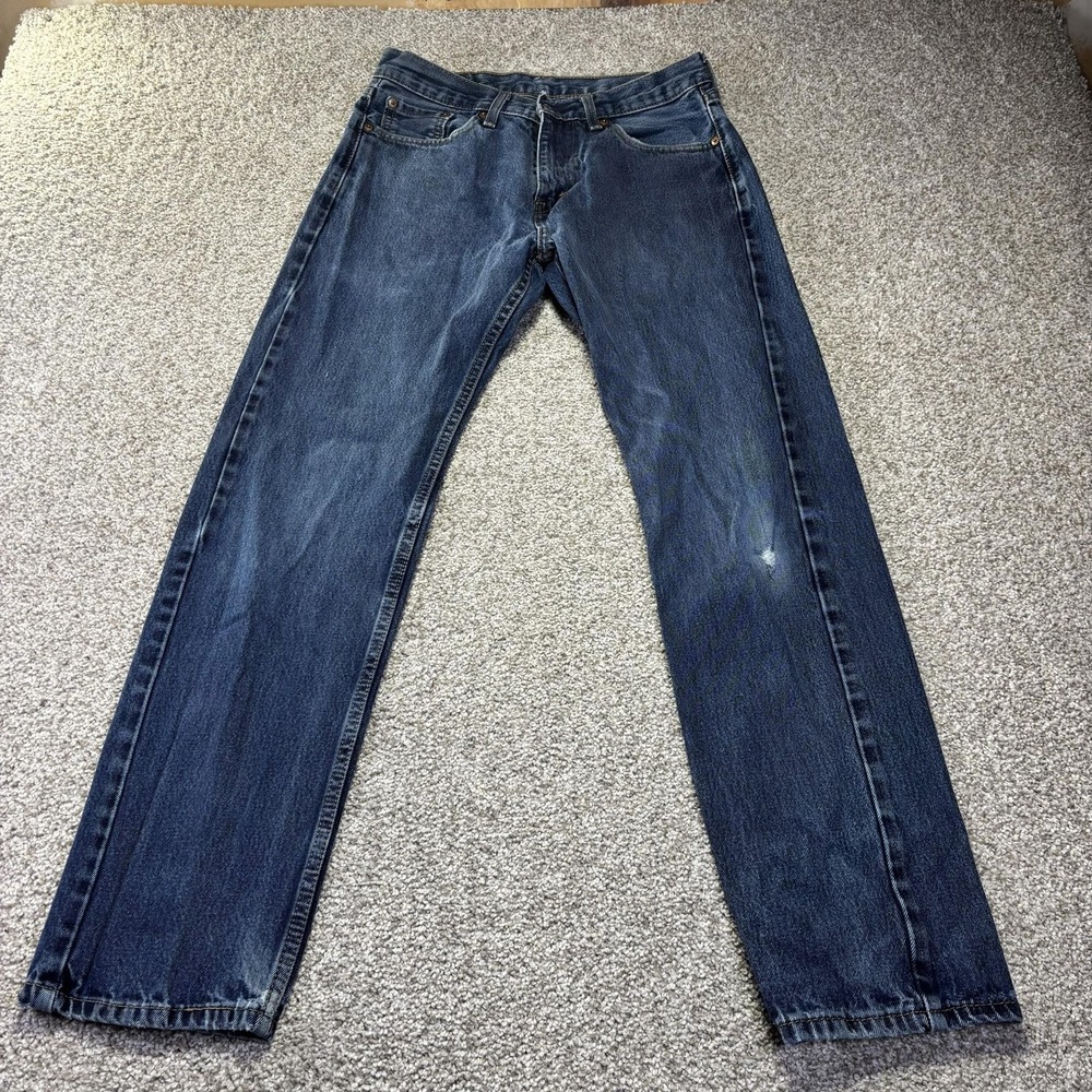 Levis 505 Jeans Mens 30x30 Blue Medium Wash Straight Denim Distressed Pants - Picture 5 of 12